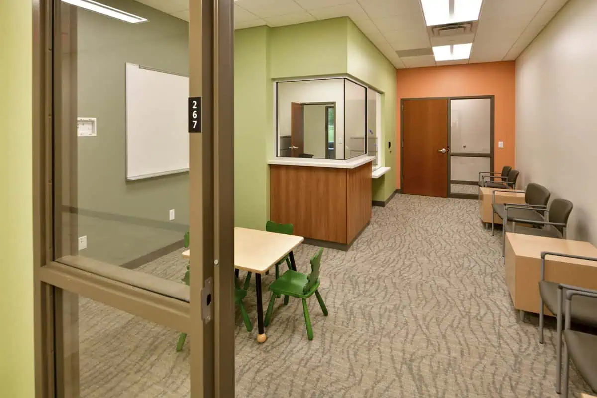 Waiting area inside Green County Government Services Building.