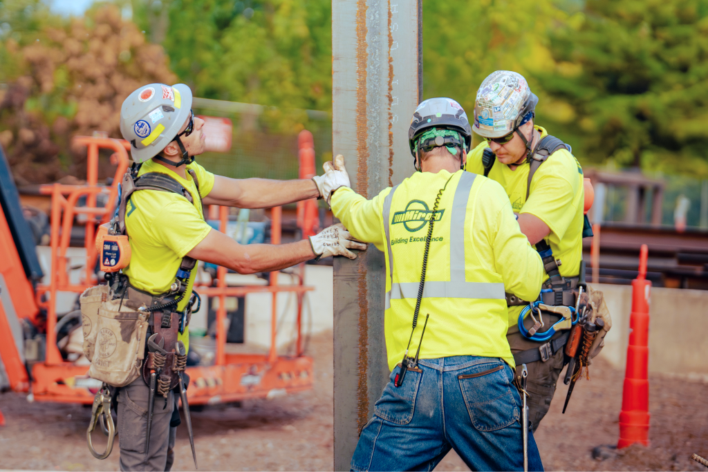 Construction crew working together on site