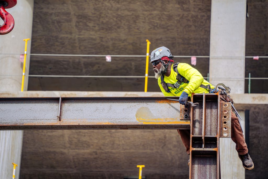 Miron ironworker connecting structural steel beams